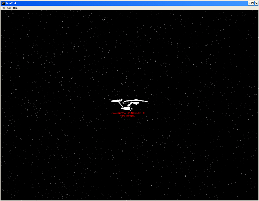 WinTrek (Windows 16-bit) screenshot: Starting screen