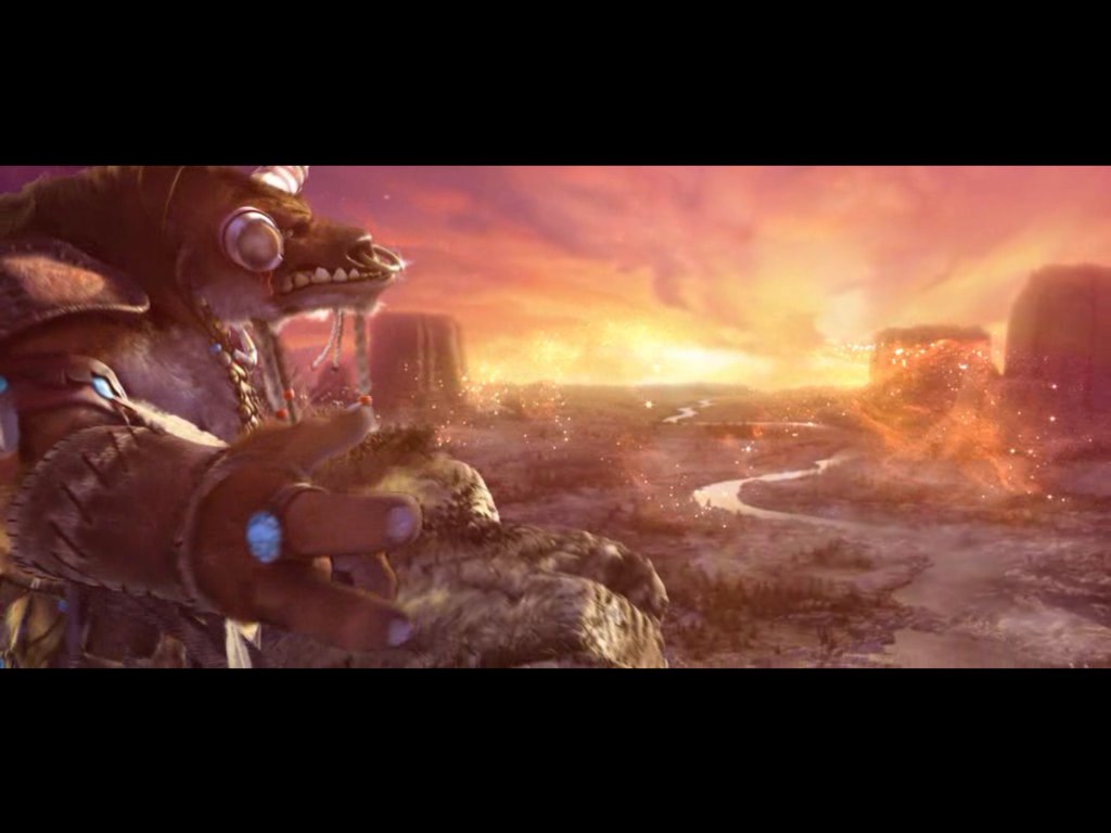 World of WarCraft (Windows) screenshot: Intro Video - A Tauren casting dust into the wind