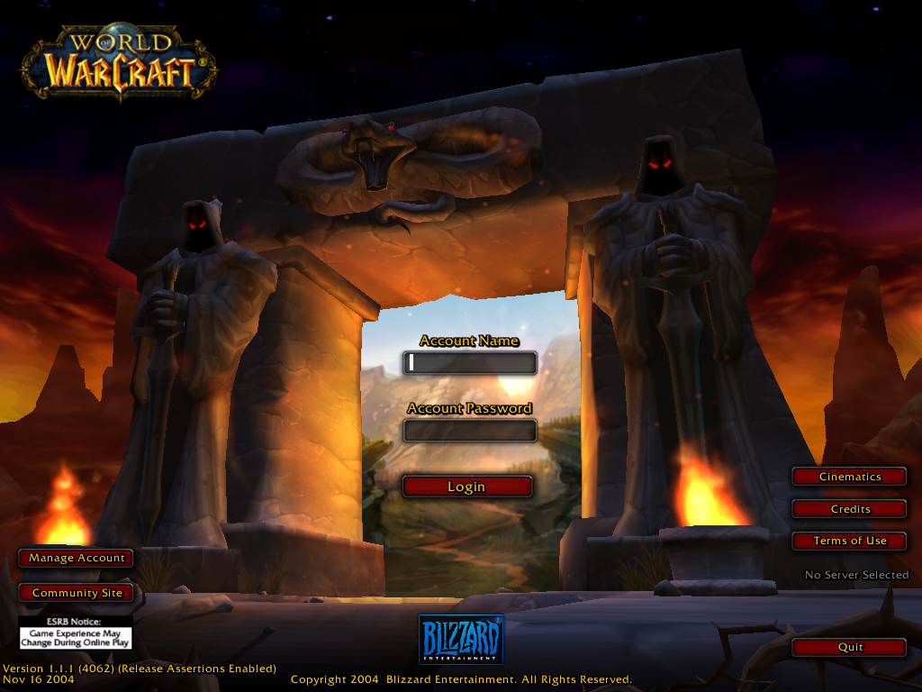 World of WarCraft (Windows) screenshot: Login Screen