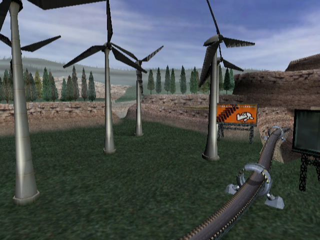 XGIII: Extreme G Racing (GameCube) screenshot: You can't have a racing game without windmills.