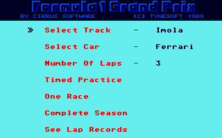 Formula 1 Grand Prix (Atari ST) screenshot: Main menu