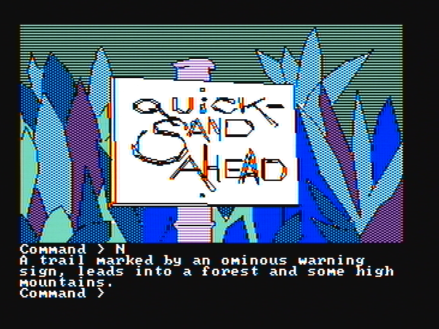 Mindshadow (PC Booter) screenshot: Be careful of this quicksand (CGA with composite monitor)