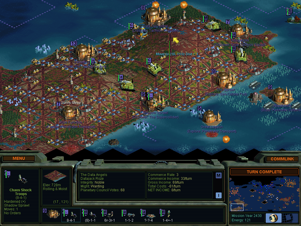 Sid Meier's Alien Crossfire (Windows) screenshot: Bossing your troops around