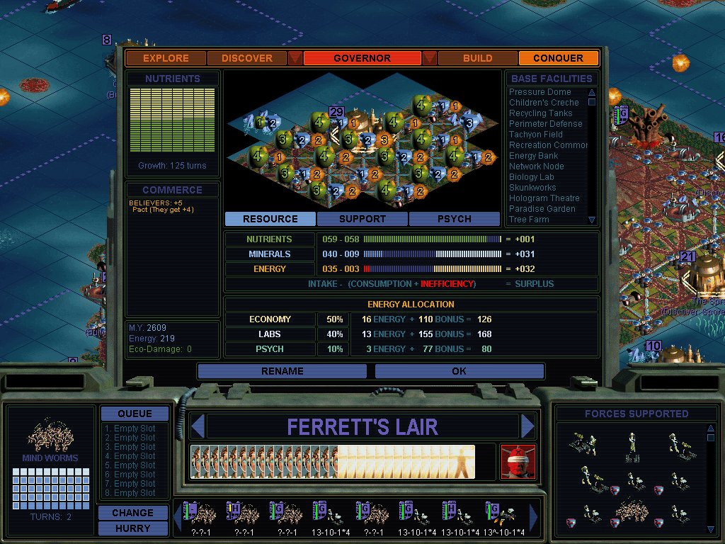 Sid Meier's Alien Crossfire (Windows) screenshot: It's so crowded in here