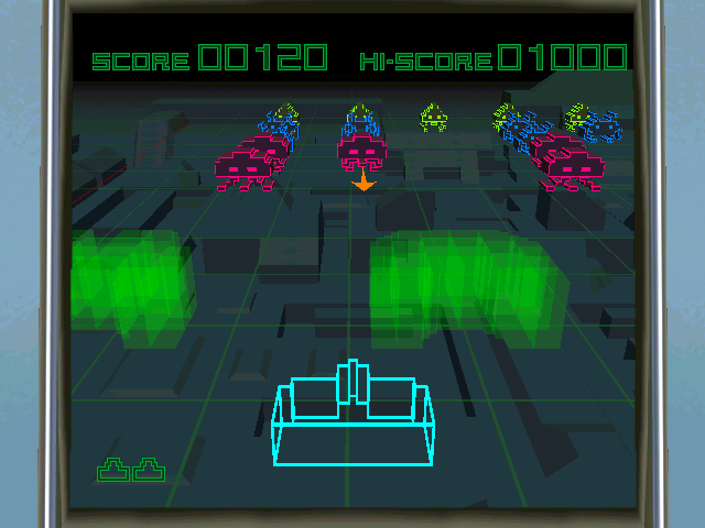Space Invaders: Anniversary (Windows) screenshot: 3D - An invader shoots an arrow at the player