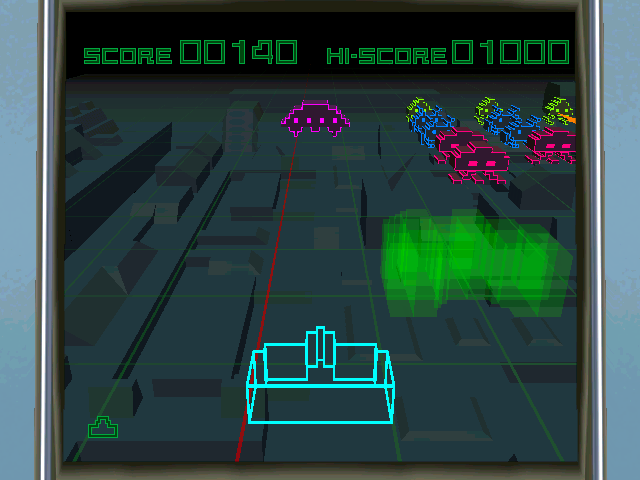 Space Invaders: Anniversary (Windows) screenshot: 3D - A flying saucer approaches