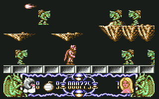 Deliverance: Stormlord II (Commodore 64) screenshot: Attack of the green monsters
