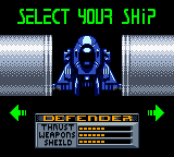 Space Invaders (Game Boy Color) screenshot: Choosing the battle ship.