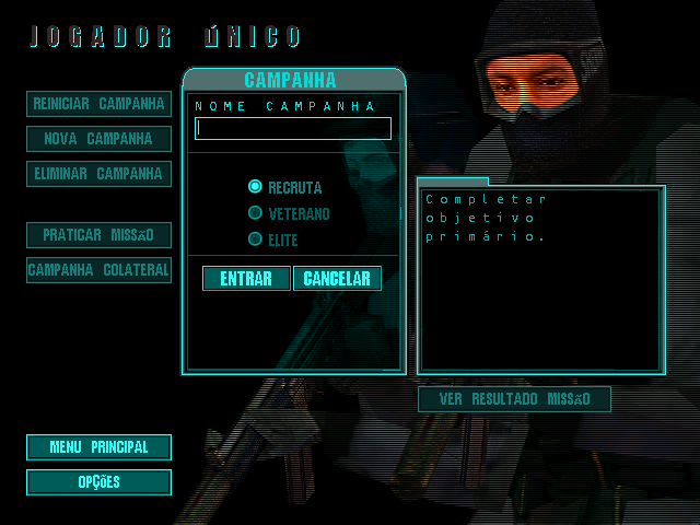 Tom Clancy's Rainbow Six (Windows) screenshot: Single player menu