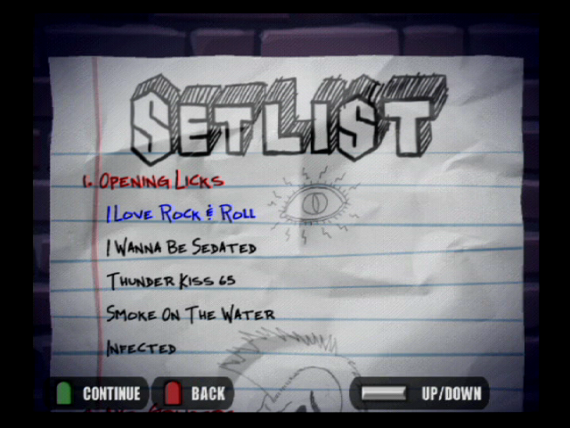 Guitar Hero (PlayStation 2) screenshot: Select a song to play