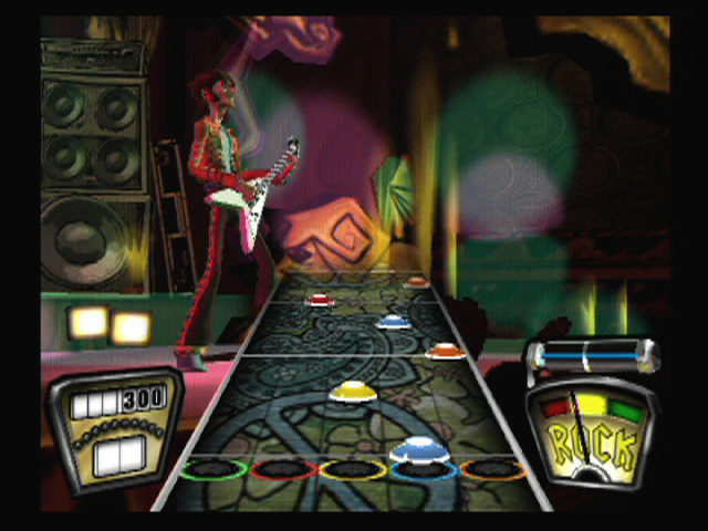 Guitar Hero (PlayStation 2) screenshot: Playing a song; try to hit the right notes!