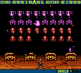 Space Invaders (Game Boy Color) screenshot: The first level is full of alien invaders: like the old time... :-D