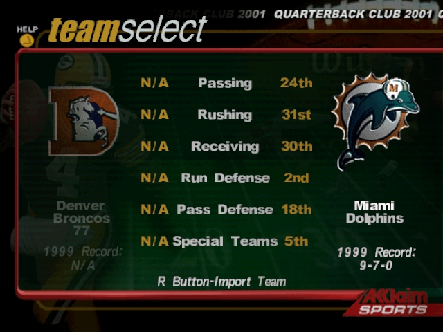 Screenshot of NFL QB Club 2001 (Nintendo 64, 2000) - MobyGames