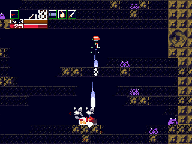 Cave Story (Windows) screenshot: The MG can be used to "fly".