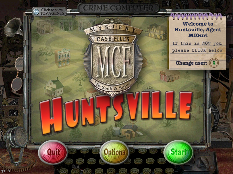 Mystery Case Files: Huntsville (Windows) screenshot: Title/Menu Screen
