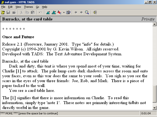 Once and Future (Windows) screenshot: Main credits, starting room