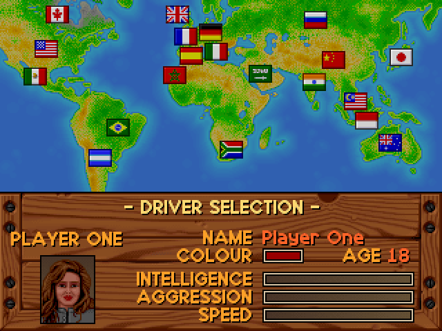 Supercars International (DOS) screenshot: Character selection