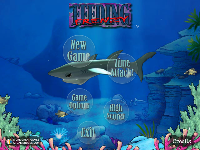Feeding Frenzy (Windows) screenshot: Choose to play either the main game, or the fast-paced Time Trial from the main menu.