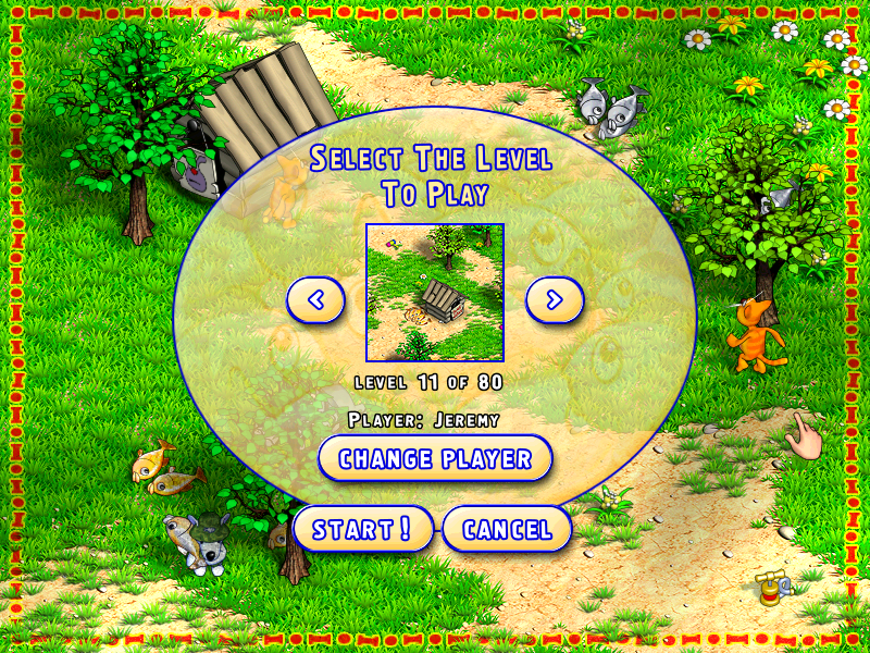 Snowy: Fish Frenzy (Windows) screenshot: Once you have beaten some levels, you can select to start a new game from any of the levels you have previously completed.