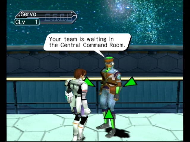 Phantasy Star Online: Episode III - C.A.R.D. Revolution (GameCube) screenshot: Uh oh, my team is waiting for me...