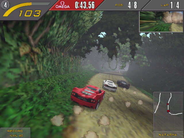 Need for Speed II: SE (Windows) screenshot: Racing in the jungle (3DFX rendering).