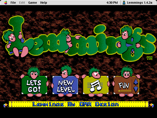 Lemmings (Macintosh) screenshot: Lemmings Main Menu