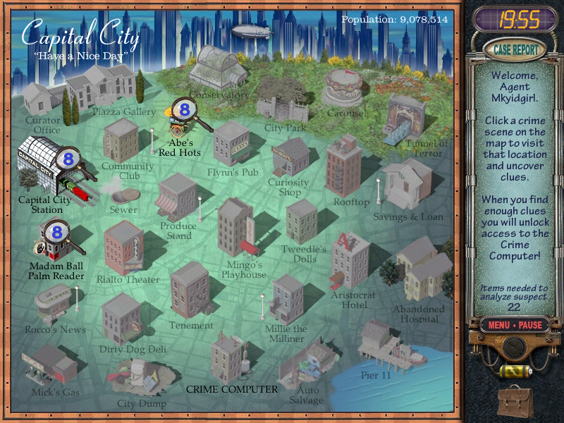 Mystery Case Files: Prime Suspects (Windows) screenshot: Town Map