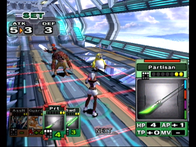 Phantasy Star Online: Episode III - C.A.R.D. Revolution (GameCube) screenshot: Battling some opponents.