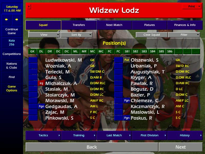 Championship Manager: Season 00/01 (Windows) screenshot: First team squad
