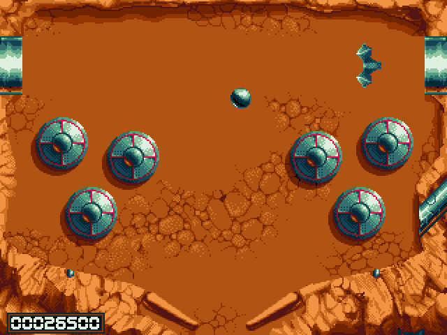 Living Ball (DOS) screenshot: One of the Wasteland bonus levels. Destroy ten "birds".