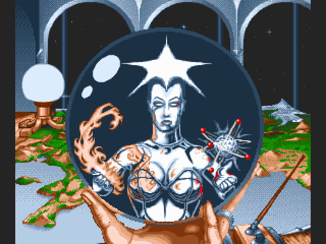 Living Ball (DOS) screenshot: Each of the three tables is represented by an avatar, shown before the start of the adventure mode.