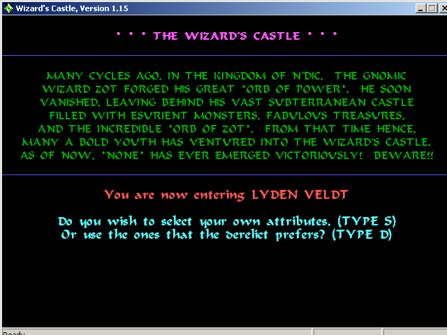 The Wizard's Castle (Windows) screenshot: Introductory preamble
