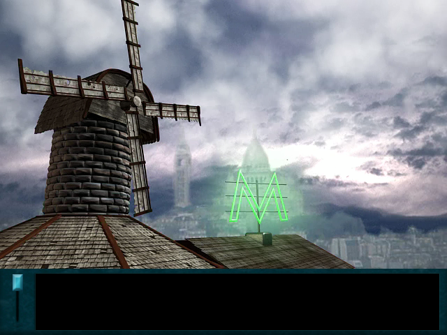 Nancy Drew: Danger by Design (Windows) screenshot: Minette's signature "M" atop the windmill that is her fashion design studio in Paris.