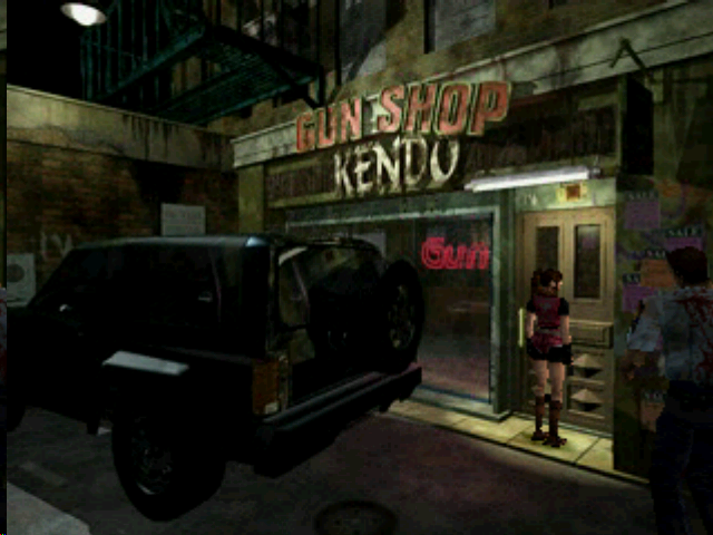 Resident Evil 2 (PlayStation) screenshot: Claire made it to the gun shop.