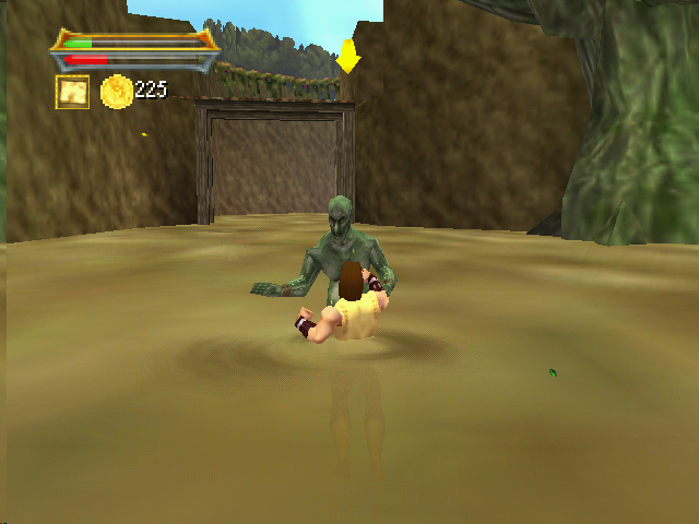 Hercules: The Legendary Journeys (Nintendo 64) screenshot: Fighting a monster in muddy water