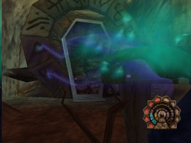 Shadow Man (Nintendo 64) screenshot: Shadow Man opens a level-two coffin gate.