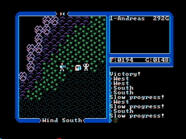 Ultima IV: Quest of the Avatar (DOS) screenshot: Mountains (CGA with composite monitor)