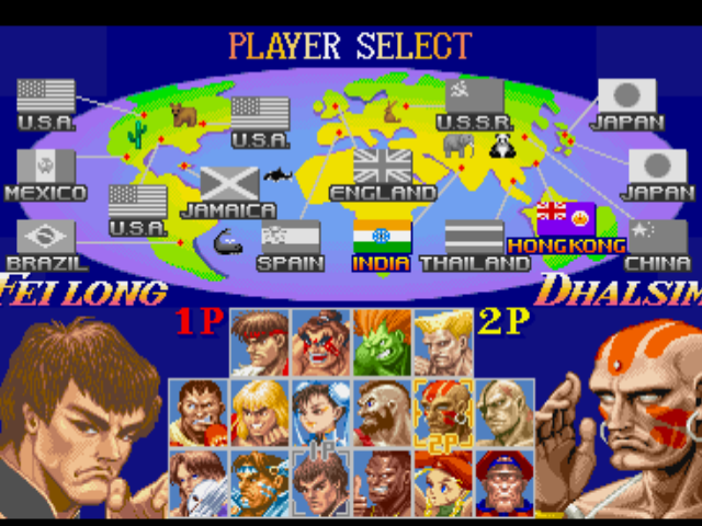 Street Fighter Collection (PlayStation) screenshot: Character selection (Super Street Fighter II: The New Challengers)