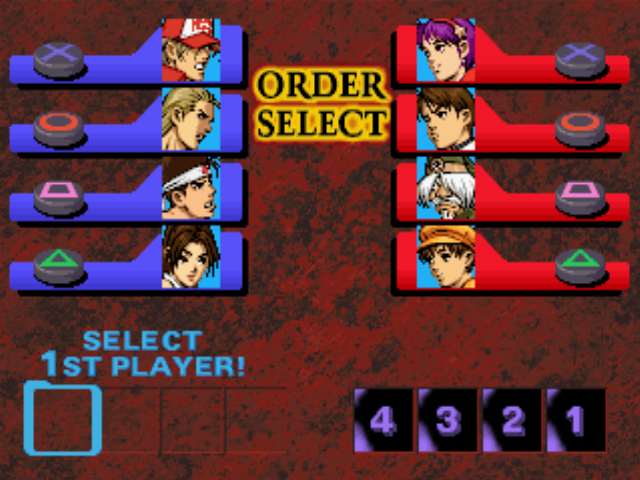 The King of Fighters '99: Millennium Battle (PlayStation) screenshot: Setting the battle order.