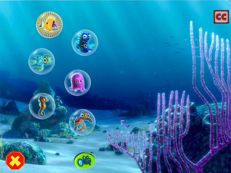 Disney•Pixar Finding Nemo (Windows) screenshot: Main menu - the characters in the bubbles represent save slots