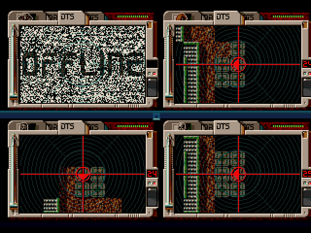 Hired Guns (Amiga) screenshot: Each player keeps an automap of where they have been, except the first guy which lacks the map unit