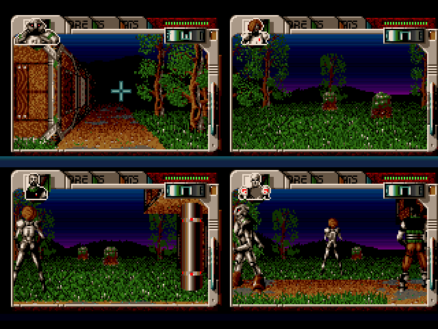 Hired Guns (Amiga) screenshot: Some new scenery, beware the bushes which will hatch after a given time