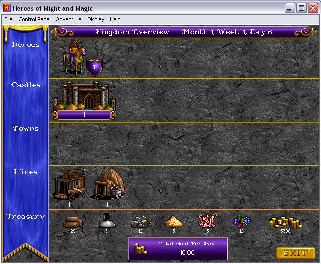Heroes of Might and Magic (Windows) screenshot: Player statistics