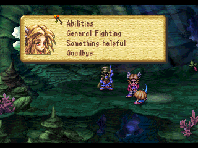 Legend of Mana (PlayStation) screenshot: Talk to Duelle for tips and info on fighting.