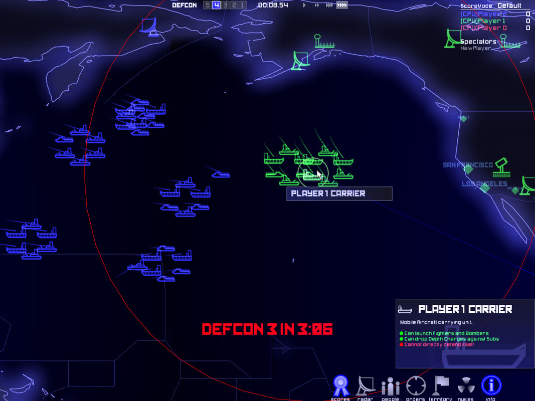 DEFCON: Global Nuclear Domination Game (Windows) screenshot: New fleets move across the screen
