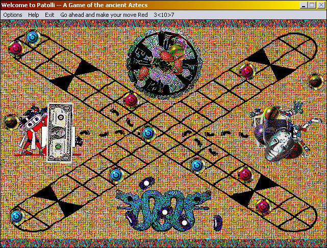 Patolli (Windows) screenshot: A typical in-game situation.