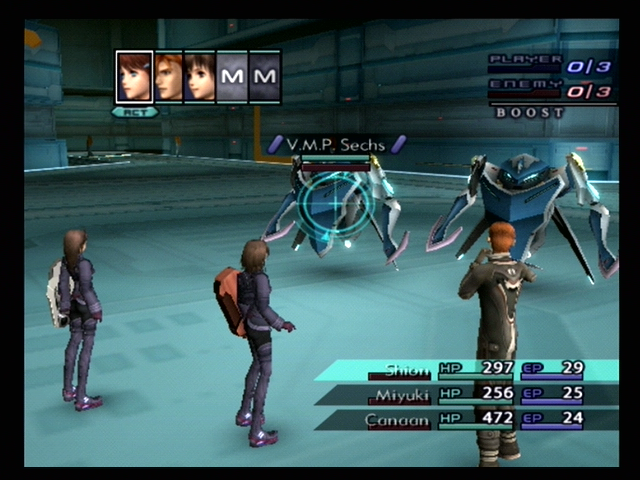 Xenosaga: Episode III - Also Sprach Zarathustra (PlayStation 2) screenshot: Battle; fighting some security droids.