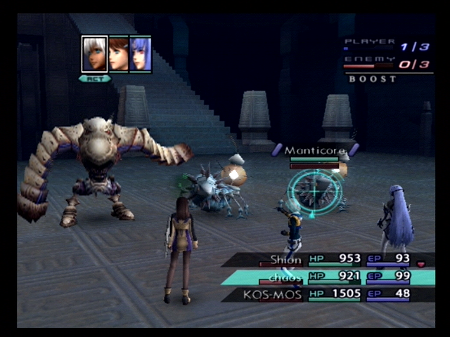 Xenosaga: Episode III - Also Sprach Zarathustra (PlayStation 2) screenshot: Select a target to attack...