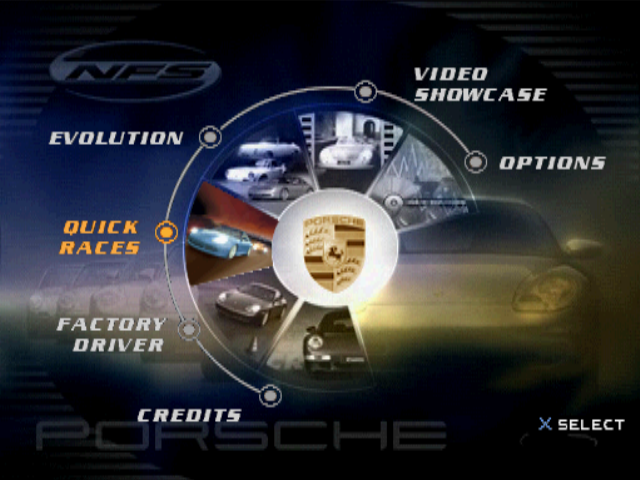 Need for Speed: Porsche Unleashed (PlayStation) screenshot: Main menu