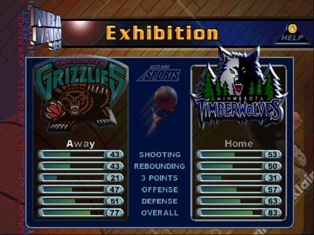 NBA Jam 99 (Nintendo 64) screenshot: Team selection.